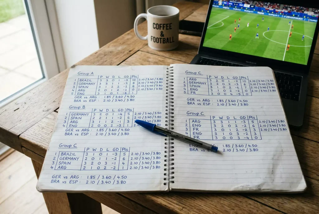 Value betting framework showing model vs market probability comparison for World Cup 2026 groups